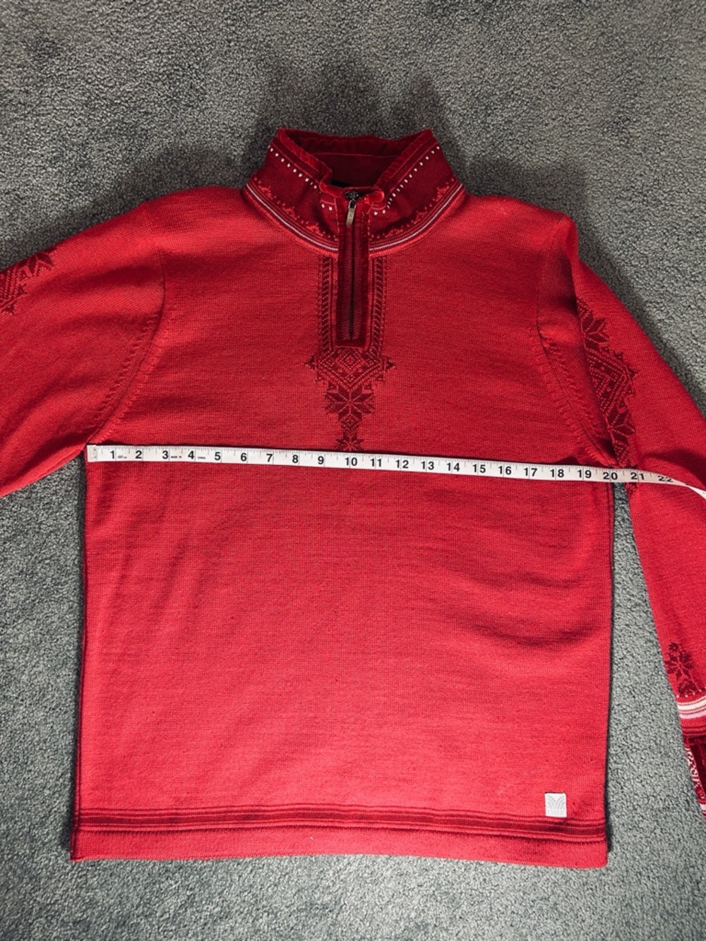 Dale of Norway Red & Cream Quarter-Zip Mock Cowl Neck Sweater with Metal Buttons - Picture 5 of 12